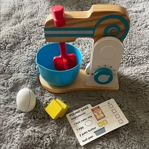 Melissa & Doug Make A Cake Wooden Mixer Play Set Blue Bowl egg butter
